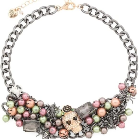 Betsey Johnson Halloween Statement Bib Necklace Skull Spider Cat Ghost Glow Bead - Picture 4 of 16